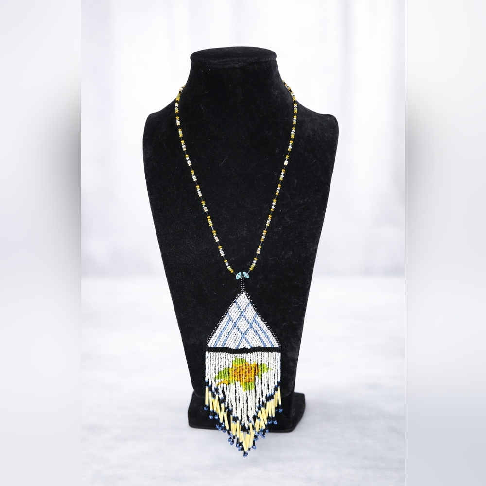 Handmade Beaded Necklace with Geometric Pendant